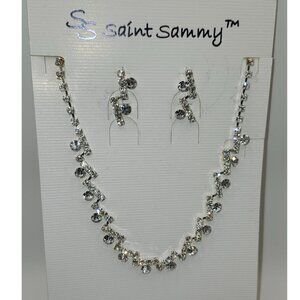 Saint Sammy Austrian Crystal Necklace/Earrings Set Dangling Rows Prom or Wedding